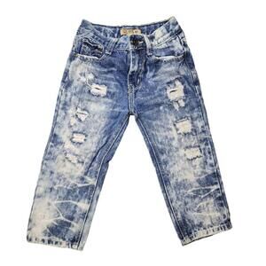 Denim Moto Boys Blue Ripped Bleached Distressed Jeans Size 4T Trendy Style